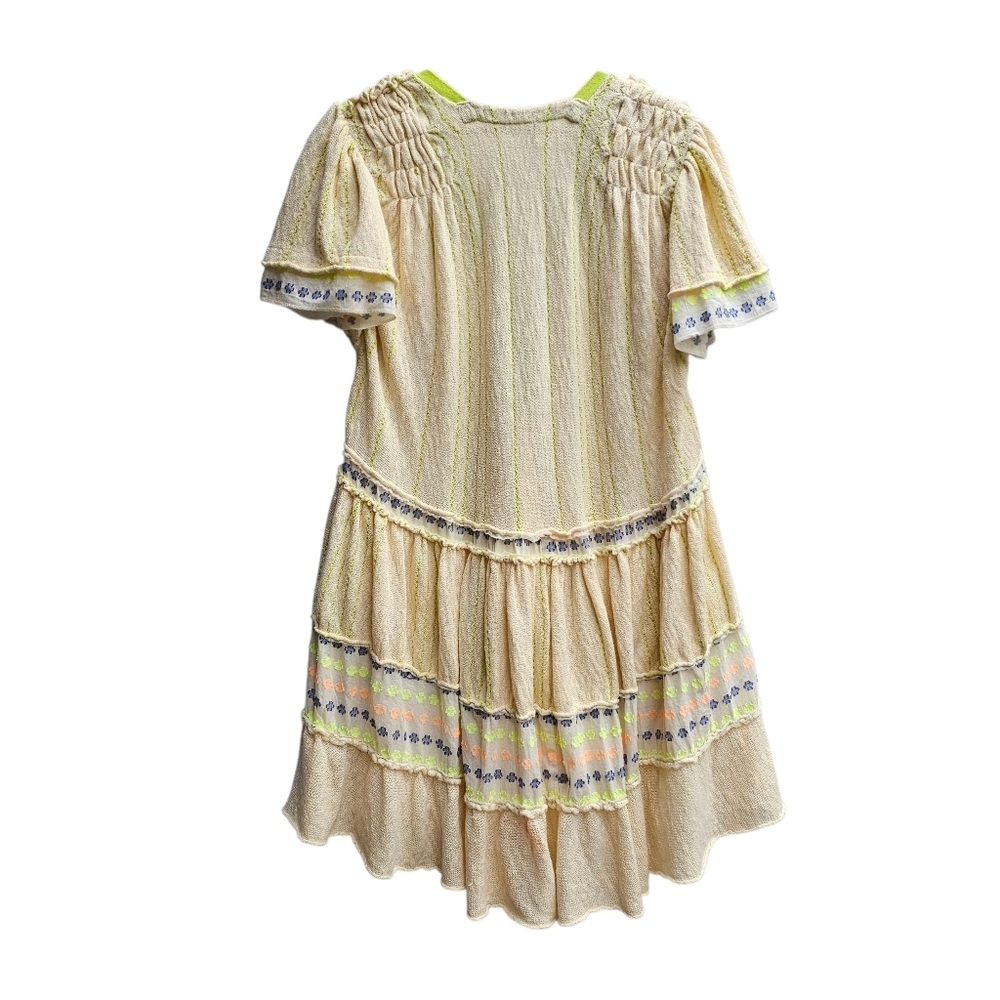 Free People Creamy Tiered Ruffle Mini Dress Knit V-Neck Smocked Ethereal XS/S - Picture 2 of 13
